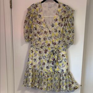 Tanya Taylor Floral Wrap Dress with Ruffle Details